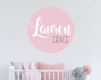 Modern first and middle name with dot wall decal, Personalized wall decor with your name, choose up to three colors fonts, Girl Dorm. C495