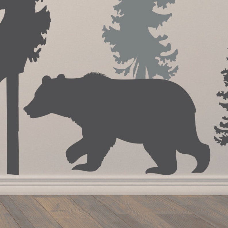 Woodland Wall Decals Pine Trees Bear Decal Woodland Decals Etsy Canada