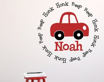 Personalized Honk Beep CAR Name LARGE Wall Decal | Vinyl Wall Decal and Nursery Wall Decor | Many colors available child134
