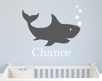 Personalized Shark Vinyl Wall Decal Mural Art Sea Creatures Ocean Animal Fish Water Children's Room Playroom Custom Name Color Child 263