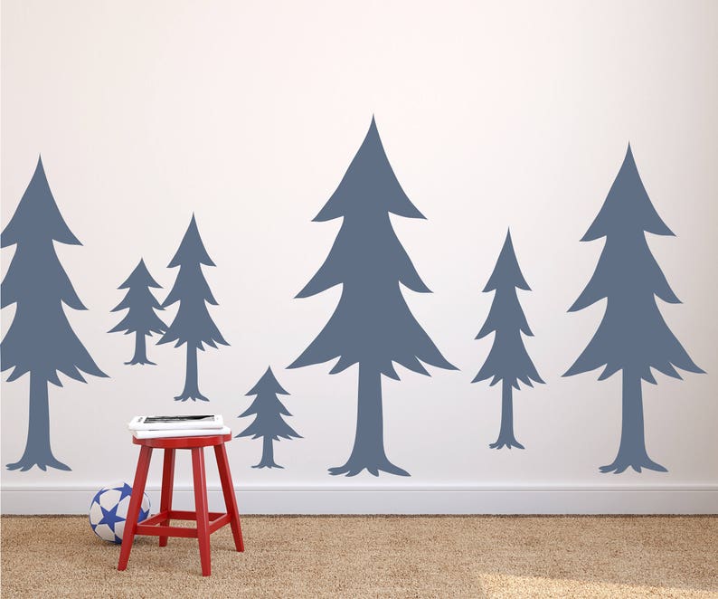 Pine Tree Mural Woodland Trees Woodland Wall Decal Woodland Etsy