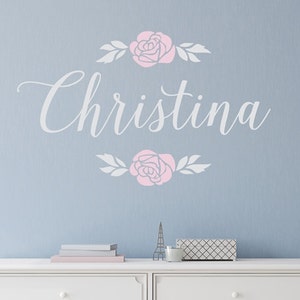 Nombre de la guardería flor calcomanía grande pared de calcomanía - vivero pared arte - calcomanía de arte de pared personalizada - niñas calcomanía personalizada - nombre de nusery child304