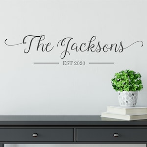 Custom Family Name Wall Decal with established date Wall hanging sign Personalized Script Last Name Decor Housewarming Gift   MSC107