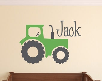 Personalized Tractor Name Large Vinyl Wall Decal Nursery Custom Decor John Deere Farm Children's Room Design Child 055