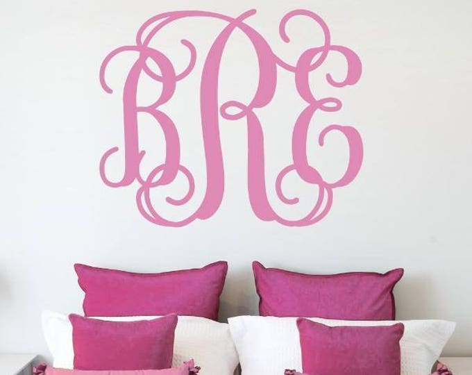 Monogram LARGE Wall Decals | Fancy Swirly Vine Personalized Color for ...