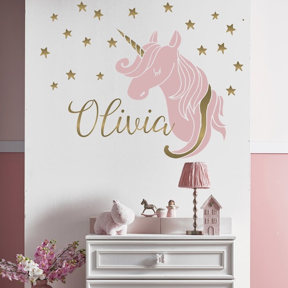 Unicorn Name Decal Wall Color Options Stars - Name Stickers For The Wall