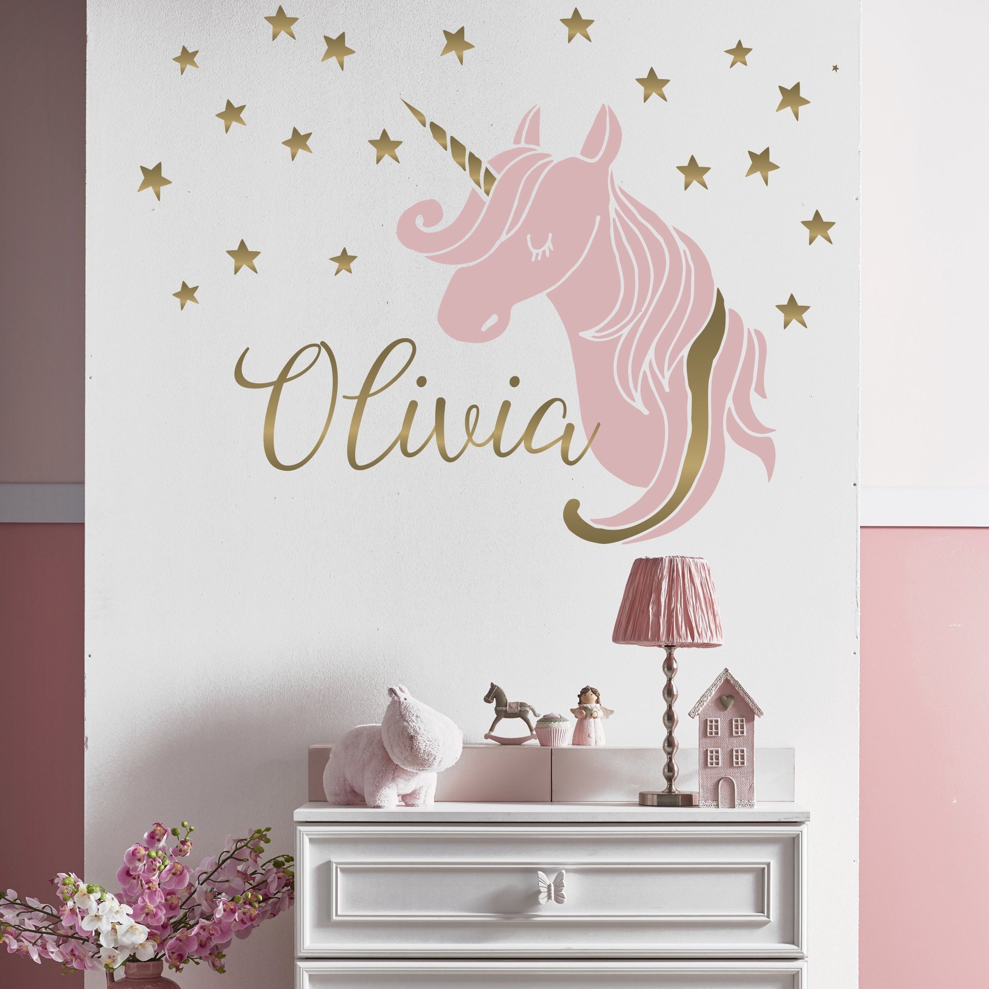 Unicorn Name Personalized Wall Decal Stars Fantasy Custom Color