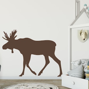 Naklejka ścienna Woodland Moose na zamówienie do pokoju dziecięcego, domek w lesie, motyw zwierzęcy, spersonalizowany dla dziecka 085