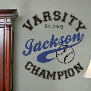 Baseball Varsity Name Wall Decal | Kids Teen and Nursery Wall Decor | Baseball Theme Decal | Baseball Wall Decals | Baseball Decals