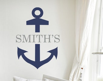 Nautical Anchor Wall Decal Personalized Ocean Sailing Decor Kids Room Family Custom Design Child 321