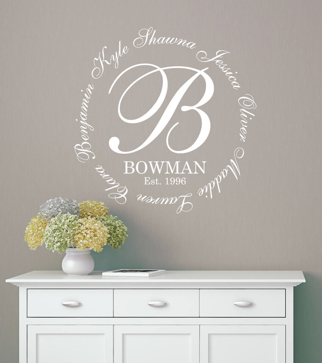 Family Names Monogram in Circle Wall Decal LARGE Wall Decal Family