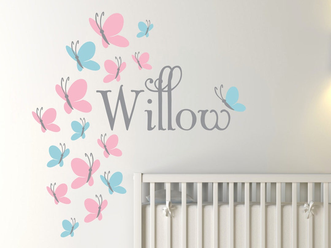 Personalized 16 Butterflies Burst Wall Decal With Name for Nursery Kids ...