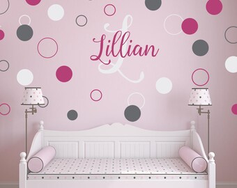 Polka Dot Wall Decals For Kids Room - Removable Wall Stickers In Light & Dark Pink, Easy Peel & Stick