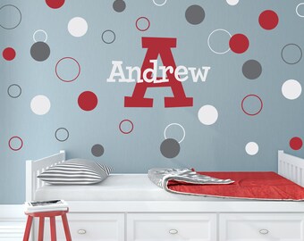 Polka Dot Wall Decal Personalized | Dots Kids Wall Decal | Monogram with POLKA DOTS Wall Decals | Circles and dots Kids Teen Decal ~ c238