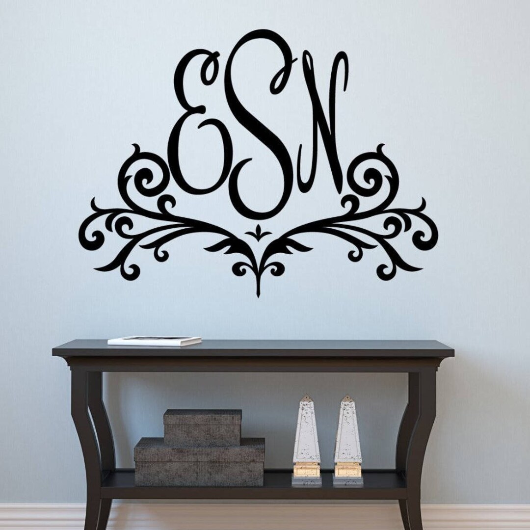 Scroll Monogram Personalized Wall Decal – Custom Color Large Initial ...