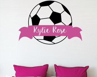 Girls Soccer Team Banner Custom Name Wall Decal for Kids Room Playroom Athletic Fun Large Personalized Wall Art Sport 211