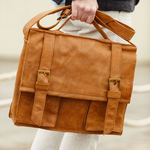 Brown Leather Laptop Bag, Natural Leather bag, Big leather bag, Leather Crossbody bag, Leather purse, Perfect gift , Leather bag woman