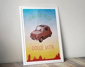 POSTER FIAT 500 - ITALIA - Print, Italia, Dolce vita, Decoration, Vintage Poster, Art Print, Retro Auto, Auto, Italian Car, Car Poster