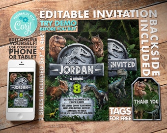 Dinosaur Birthday Invitation Instant Download Jurassic Park Etsy