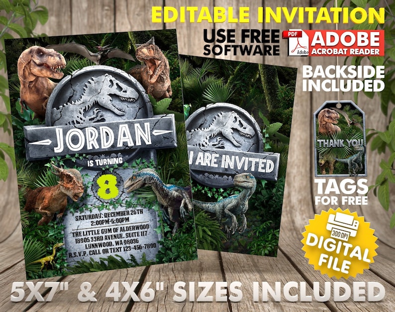 Dinosaur Birthday Invitation Instant Download Jurassic World Etsy