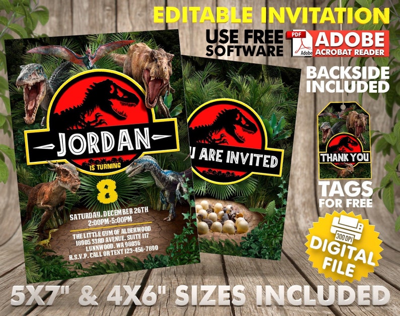 Dinosaur Birthday Invitation Instant Download Jurassic Park Etsy