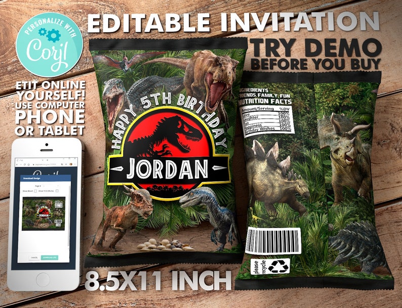 Jurassic World Birthday Chip Favor Bags Jurassic Park Chip Etsy