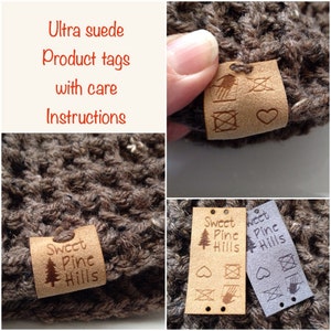 Custom care instruction tag, ultra suede, tag, fabric custom tag, personalized, suede tag, engraved tag, button, knitting tag, product