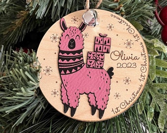 Baby First Christmas, Llama, Personalized Christmas ornament, engraved ornament, Christmas tree decoration, christmas gift, deer decor