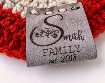 jumbo tag, custom Ultra suede, Family tag, fabric custom tag, personalized, suede tag, engraved tag, blanket tag, business tag, fabric tags,