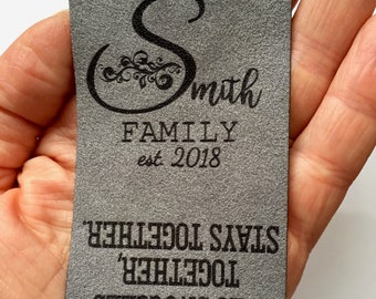 Custom tag, Ultra suede, Family tag, fabric custom tag, personalized, suede tag, engraved tag, blanket tag, business tag, fabric tags,