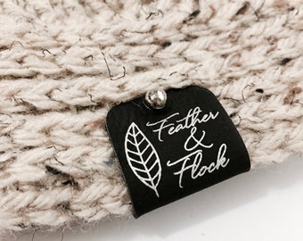 Faux leather tag, rivet tag, Custom tag, fabric custom tag, personalized, leather tag, engraved tag, knitting tag, crochet, sewing tag