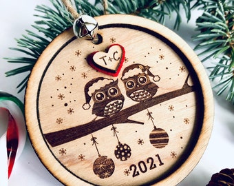 Personalized Christmas ornament, owl ornament, engraved Christmas ornament, tree decoration, love, Christmas tree decoration, gift, wedding