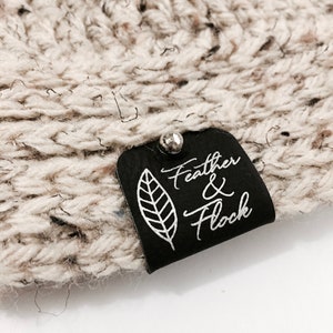 Faux leather tag, rivet tag, Custom tag, fabric custom tag, personalized, leather tag, engraved tag, knitting tag, crochet, sewing tag