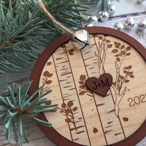 Personalized Christmas ornament, engraved ornament, Birch tree ornament, initials, love, sweetheart, wedding gift, Christmas gift, 3D, Frame