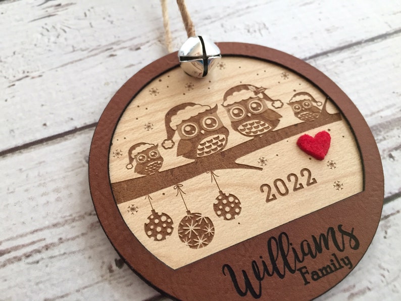 Personalized Christmas ornament, owl family decoration, family, engraved Christmas ornament, tree decoration,, christmas tree, gift, wedding image 5