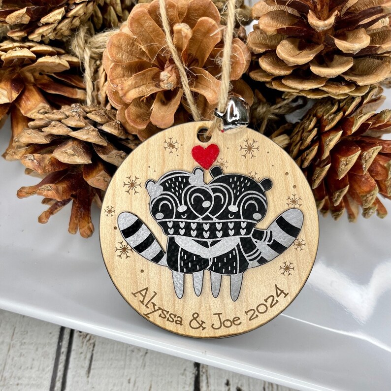 Personalized Christmas ornament, Raccoon ornament, engraved Christmas ornament, tree decoration, love, gift, wedding image 2