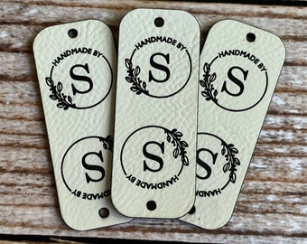 Faux leather tag, rivet tag, Custom tag, fabric custom tag, personalized, leather tag, engraved, knitting, crochet, sewing tag