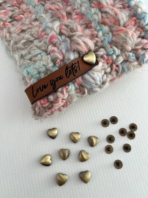 Crochet Heart Rivet Tags