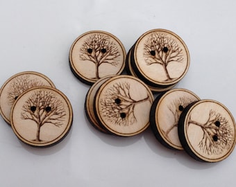 Custom button, design, tree button, personalized, wood button, engraved button, button, knitting button, craft button,