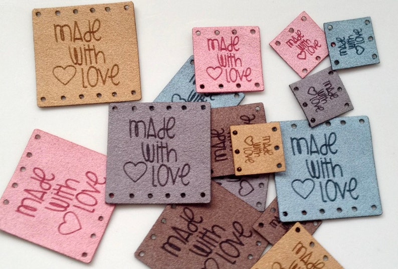 Custom tag, ultra suede, tag, fabric custom tag, personalized, suede tag, engraved tag, button, knitting button, craft button, business tag, image 1