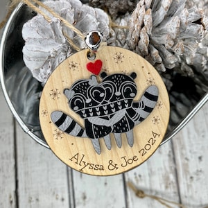 Personalized Christmas ornament, Raccoon ornament, engraved Christmas ornament, tree decoration, love, gift, wedding