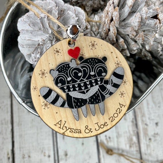 Personalized Christmas ornament, Raccoon ornament, engraved Christmas ornament, tree decoration, love, gift, wedding