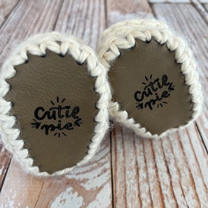 Faux leather Baby soles, precut baby bootie soles, engraved design bootie bottoms, knitting baby soles, crochet baby shoe soles image 2