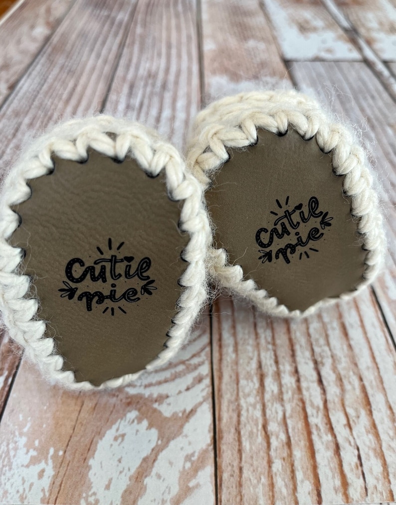 Faux leather Baby soles, precut baby bootie soles, engraved design bootie bottoms, knitting baby soles, crochet baby shoe soles image 2