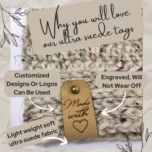 Custom tag, ultra suede, tag, fabric custom tag, personalized, suede tag, engraved tag, button, knitting button, craft button, business tag, image 3