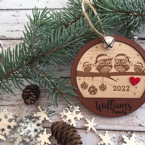 Personalized Christmas ornament, owl family decoration, family, engraved Christmas ornament, tree decoration,, christmas tree, gift, wedding image 4