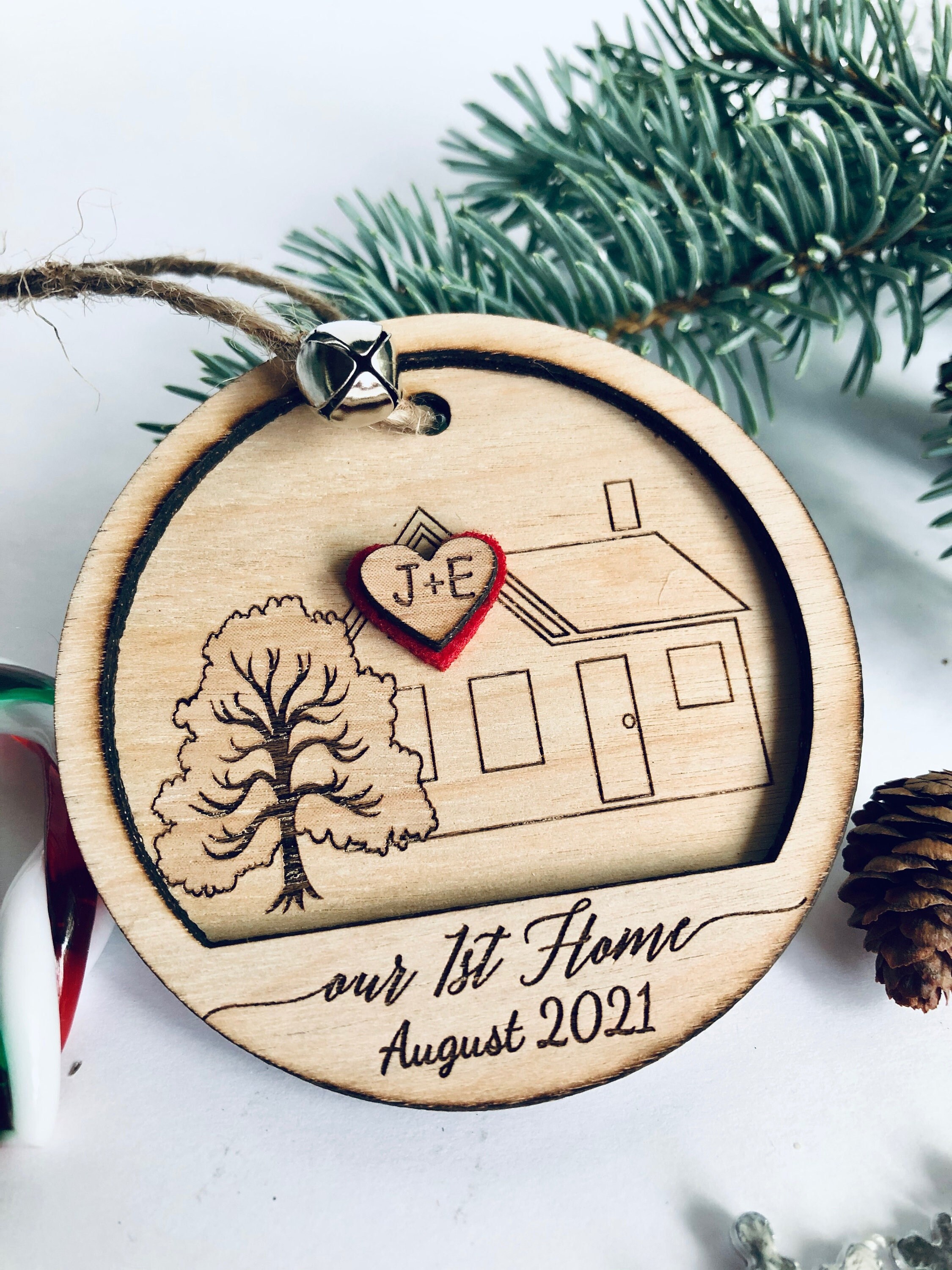 Ornement de Noël Personnalisé, Première Maison, Ornement Gravé, Décoration Sapin, Amour, Sapin Noël,