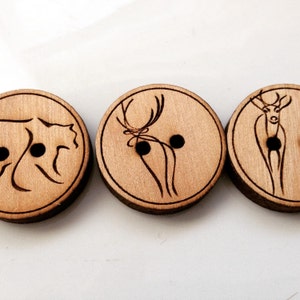 Forest animal button, Custom button, design, button, personalized, wood button, engraved button, button, knitting button, craft button,