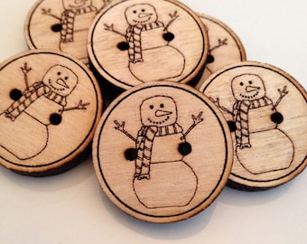 Custom button, design, snowman  button, personalized, christmas button, wood button, engraved button, button, knitting button, craft button,