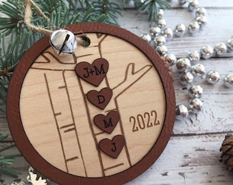 Personalized Christmas ornament, family, engraved ornament, Birch tree ornament, initials, love, wedding gift, Christmas gift, 3D, Framed